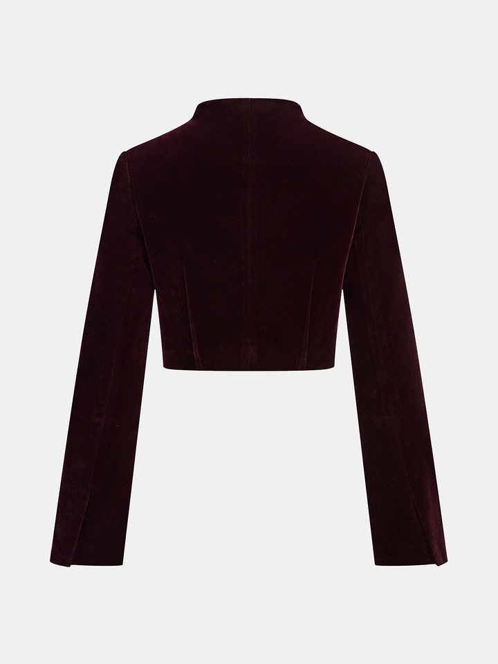 Metal Buckle Corduroy Stand Collar Jacket