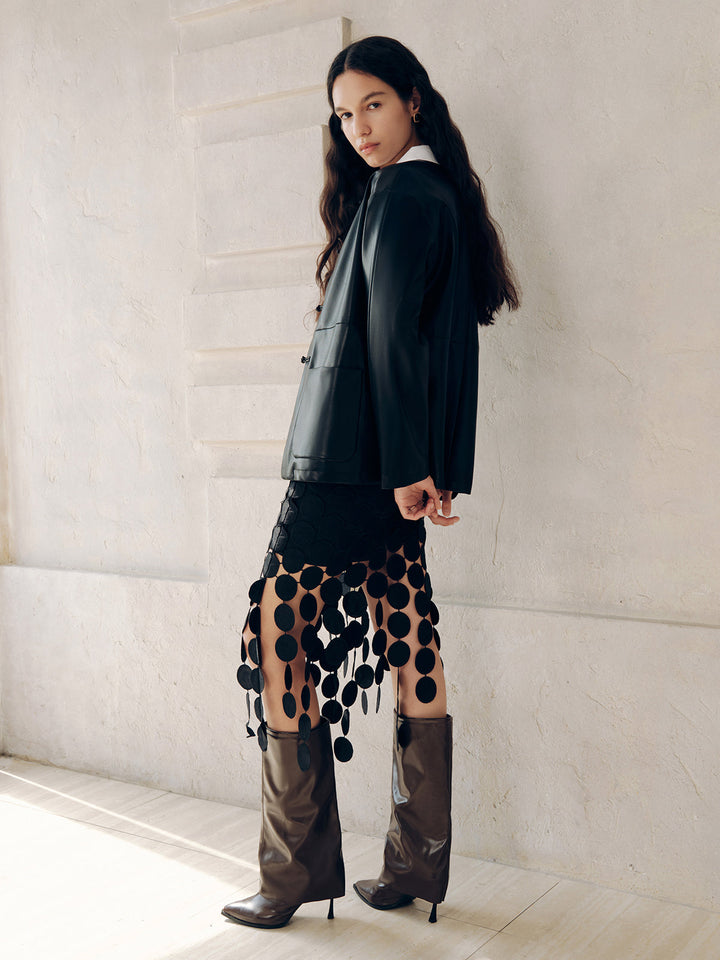 Knot Button Faux Leather Jacket