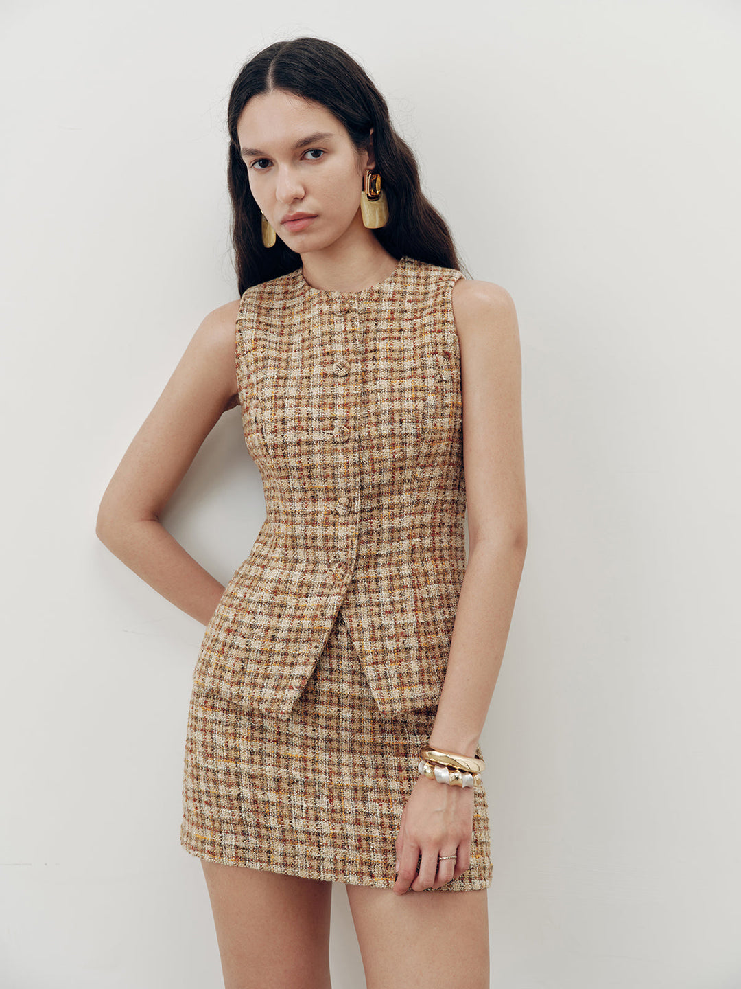 Tweed Sleeveless Vest — women's vests, front view