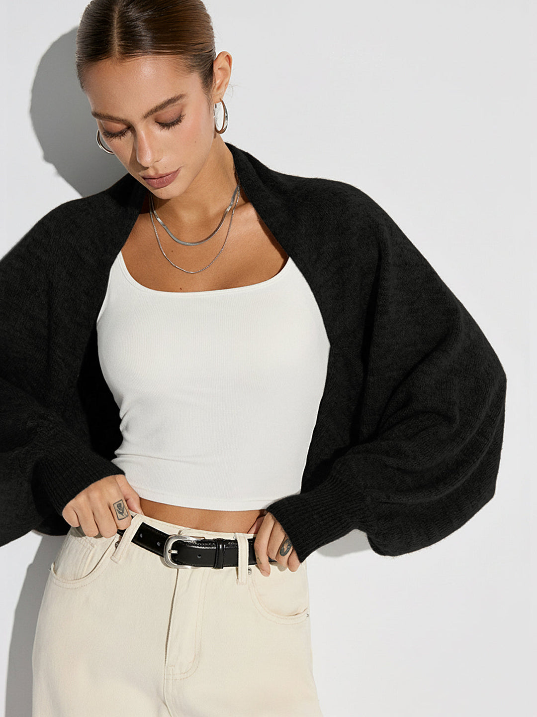 Wool Blend Oversized Batwing Sleeve Cardigan