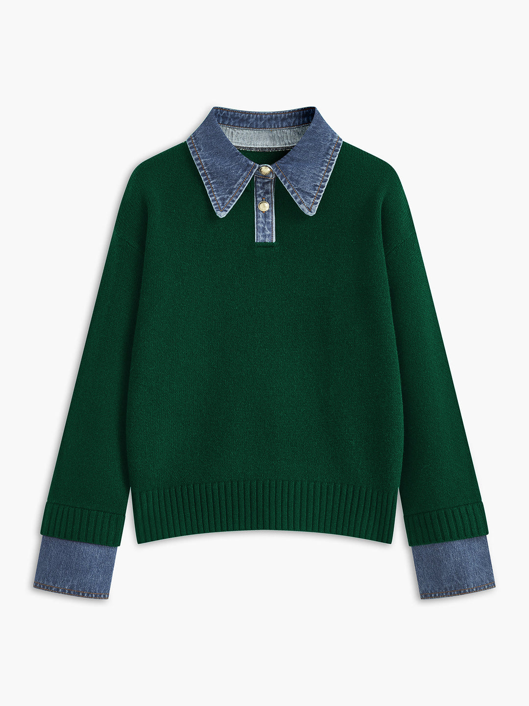 2 in 1 Panel Lapel Relaxed Sweater - women's sweater, back view