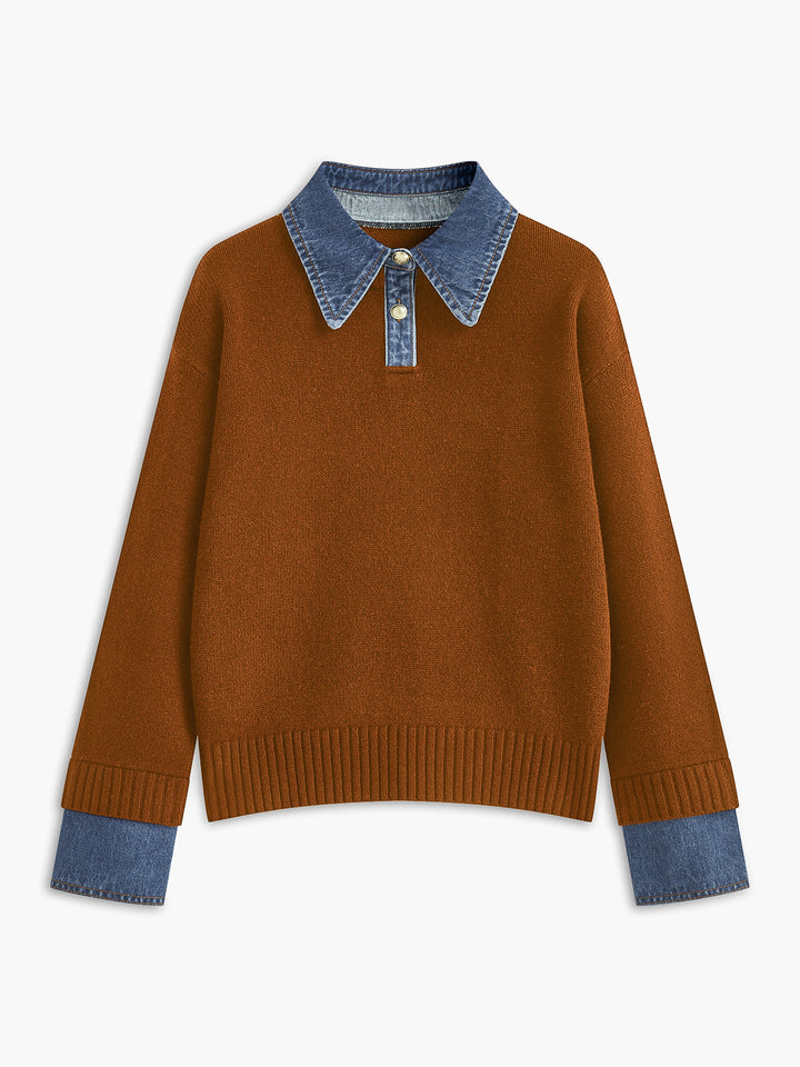 2 in 1 Panel Lapel Relaxed Sweater