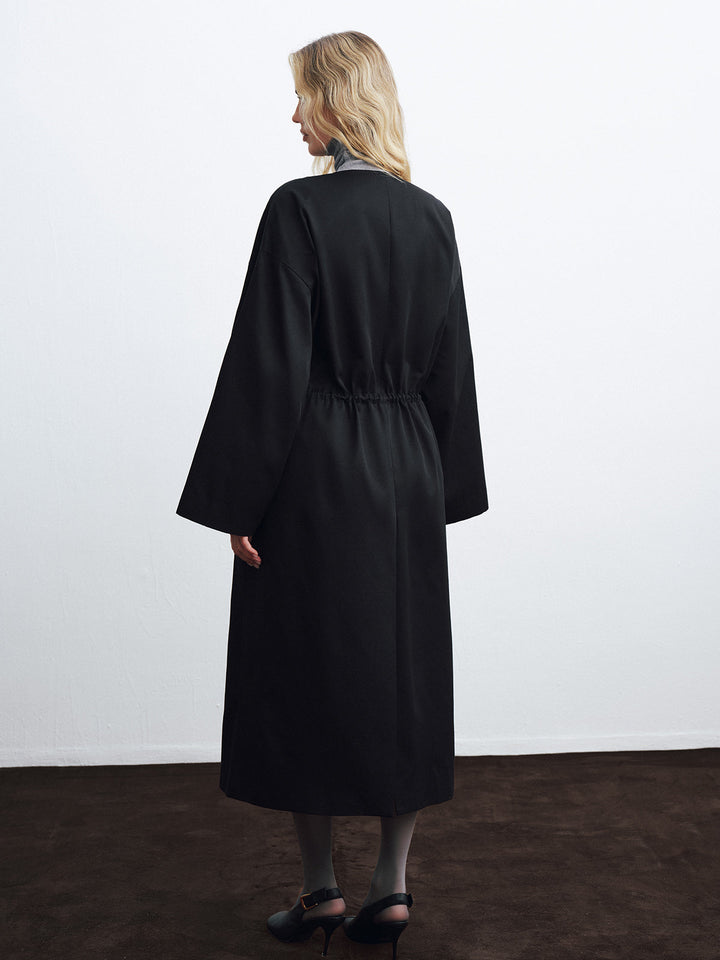 Metal Detail Tie-Belt Oversized Long Trench Coat