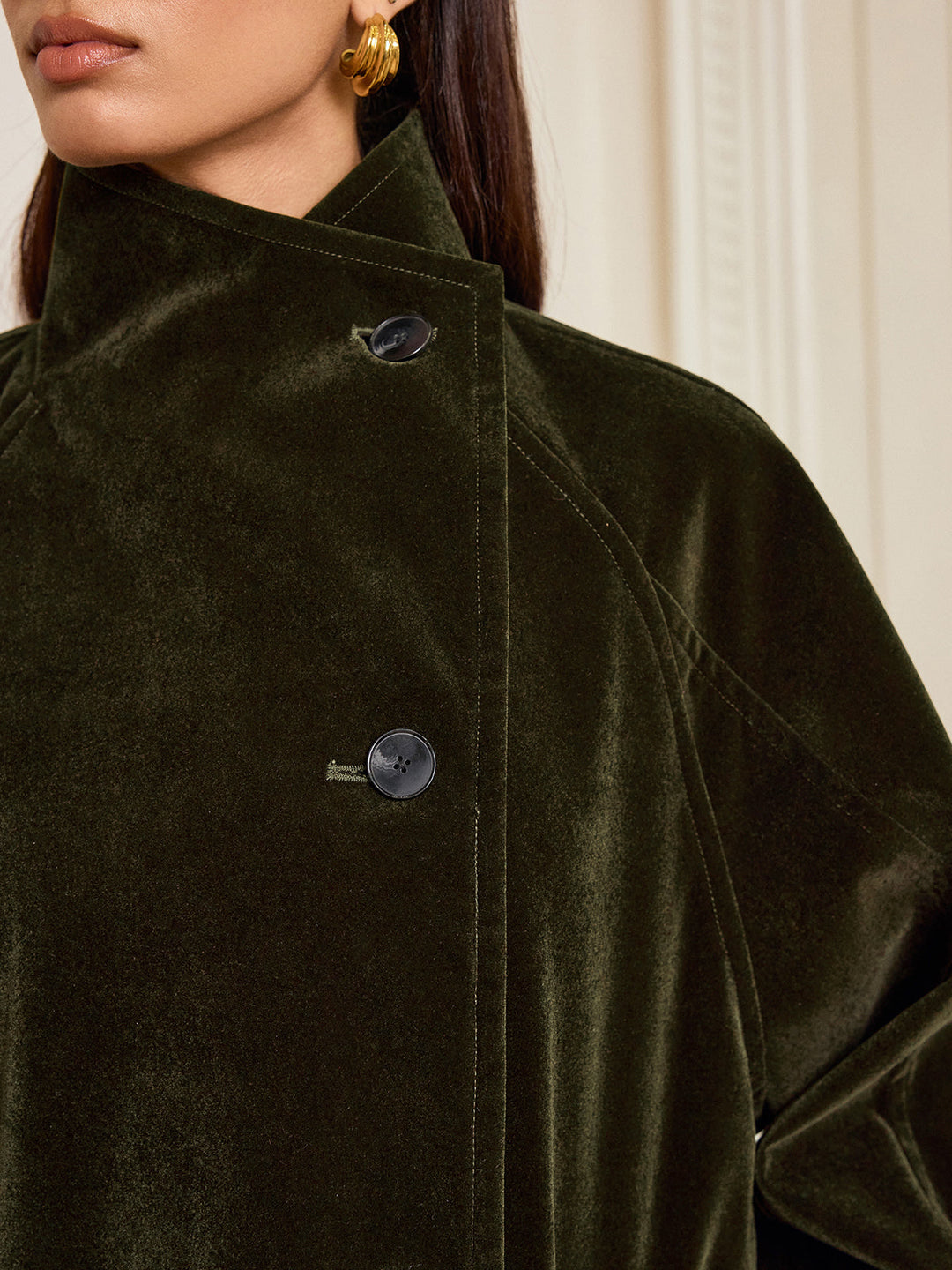 Pocketed Velvet Coat without Belt
