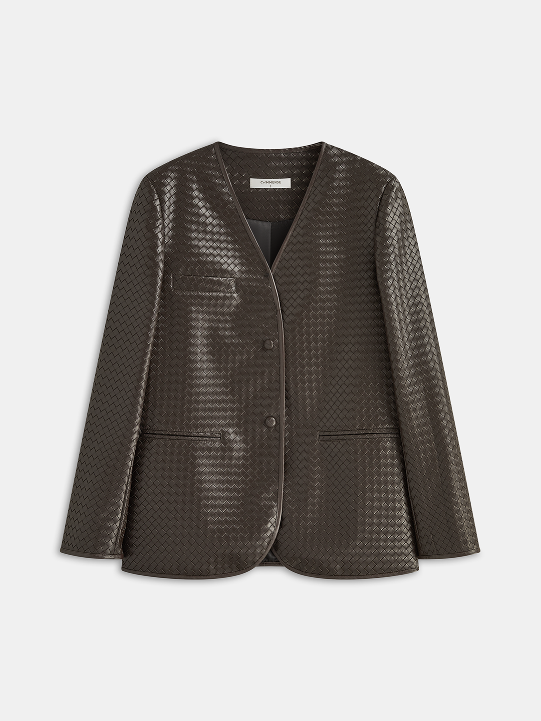 Woven-Texture Faux Leather Blazer