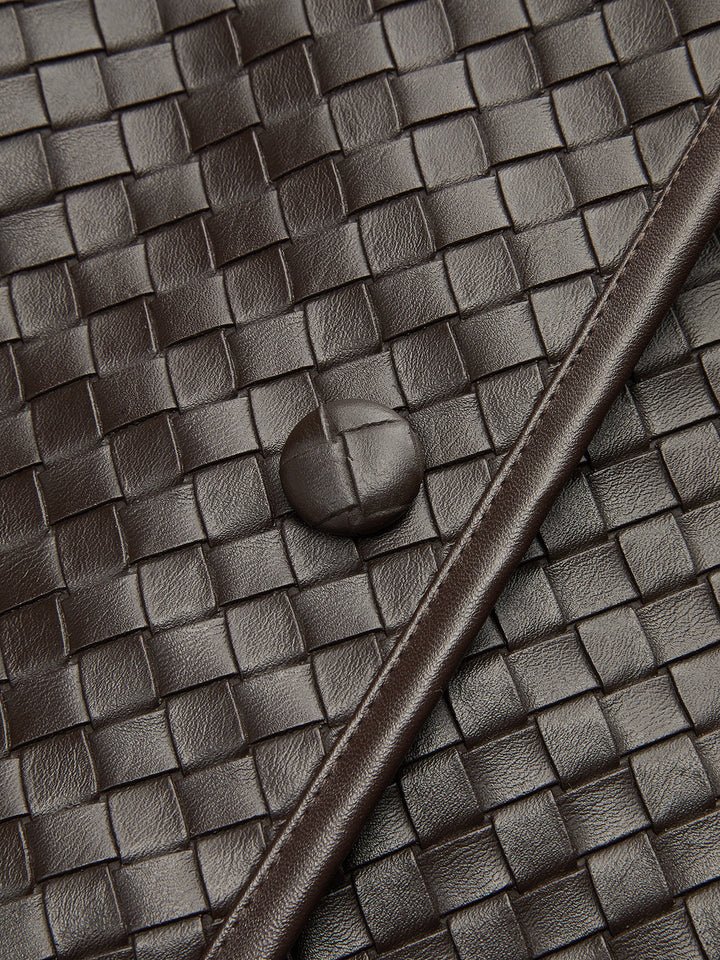 Woven-Texture Faux Leather Blazer