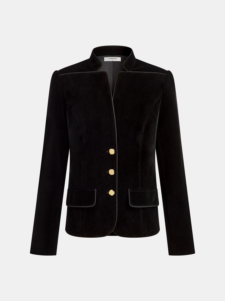 Velvet Stand Collar Blazer