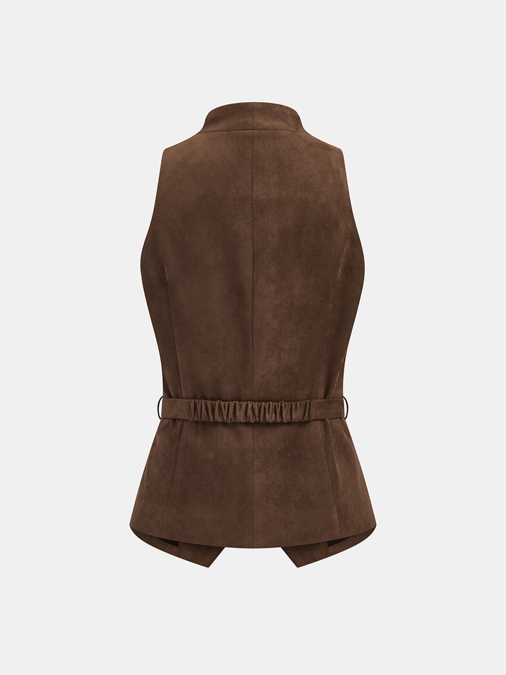 Belted Suede Effect Button-Front Vest