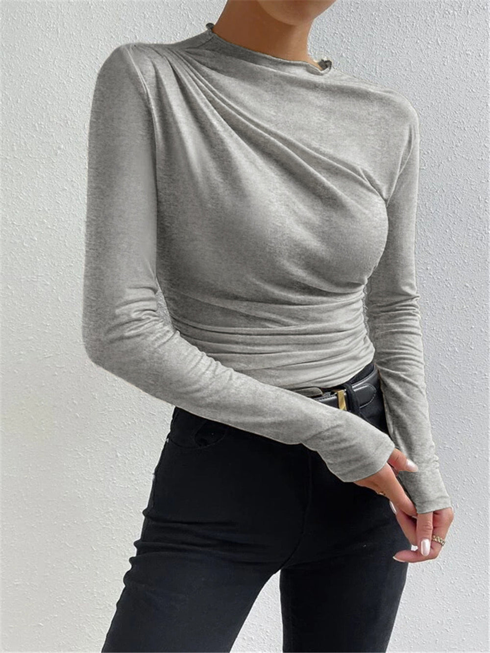 Ruching Long Sleeve Shirt — women's t-shirts, back view