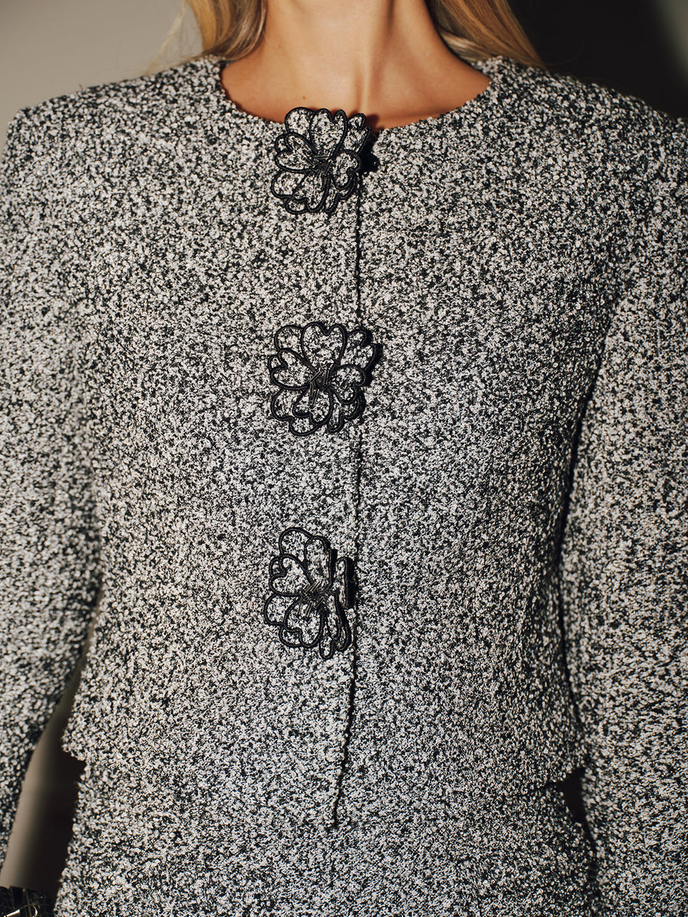 3D Floral Detail Tweed Blazer — women's blazers, back view