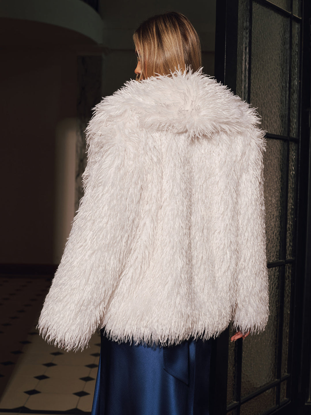 Shawl Collar Fluffy Faux Fur Coat