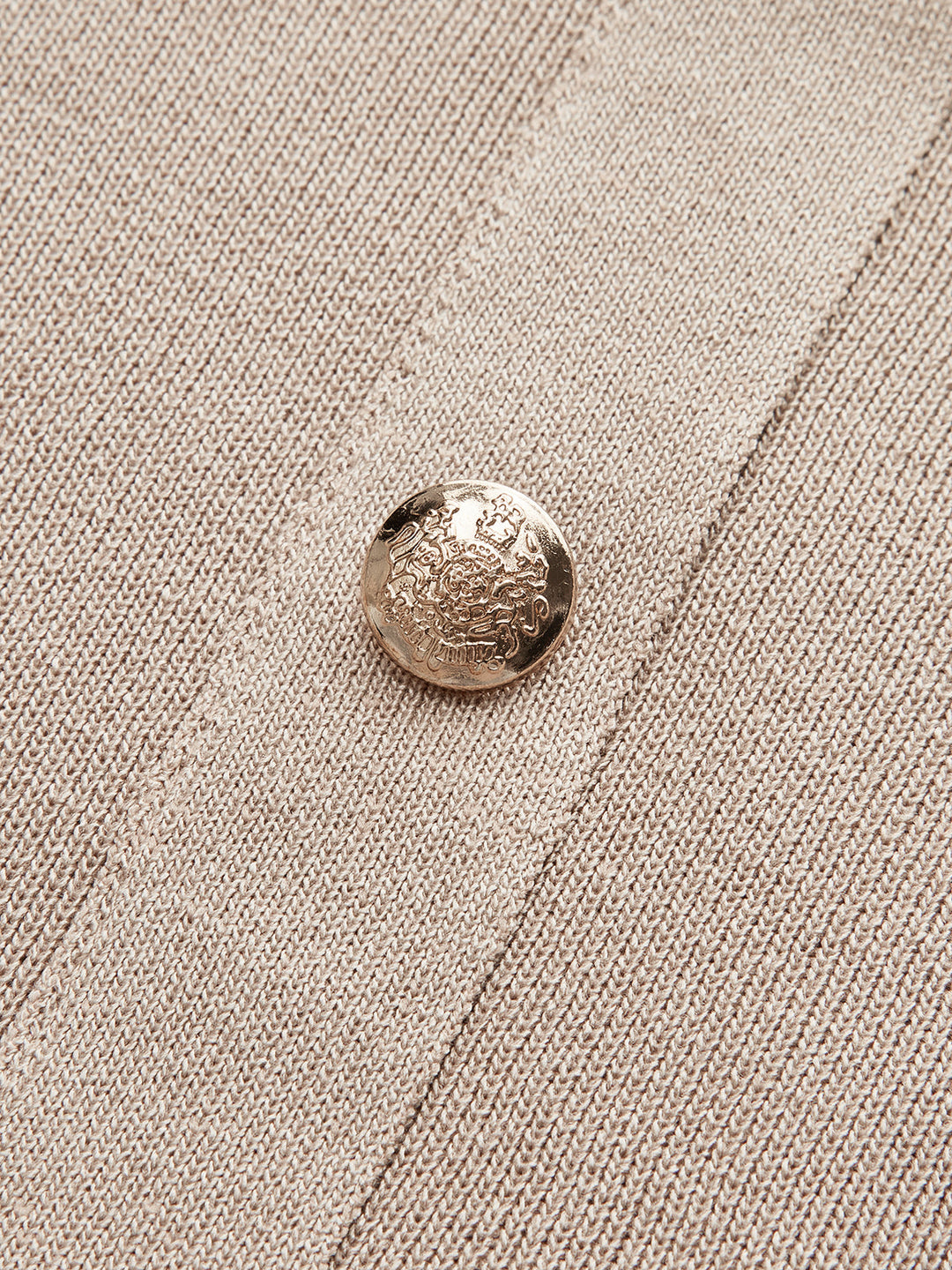 Metal Button Collared Cardigan and Midi Skirt Set - women's knit two-piece set, fabric detail