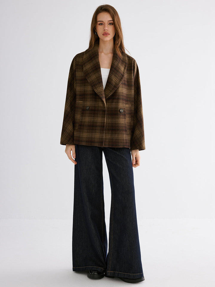 Wool-blend Gingham Loose Coat