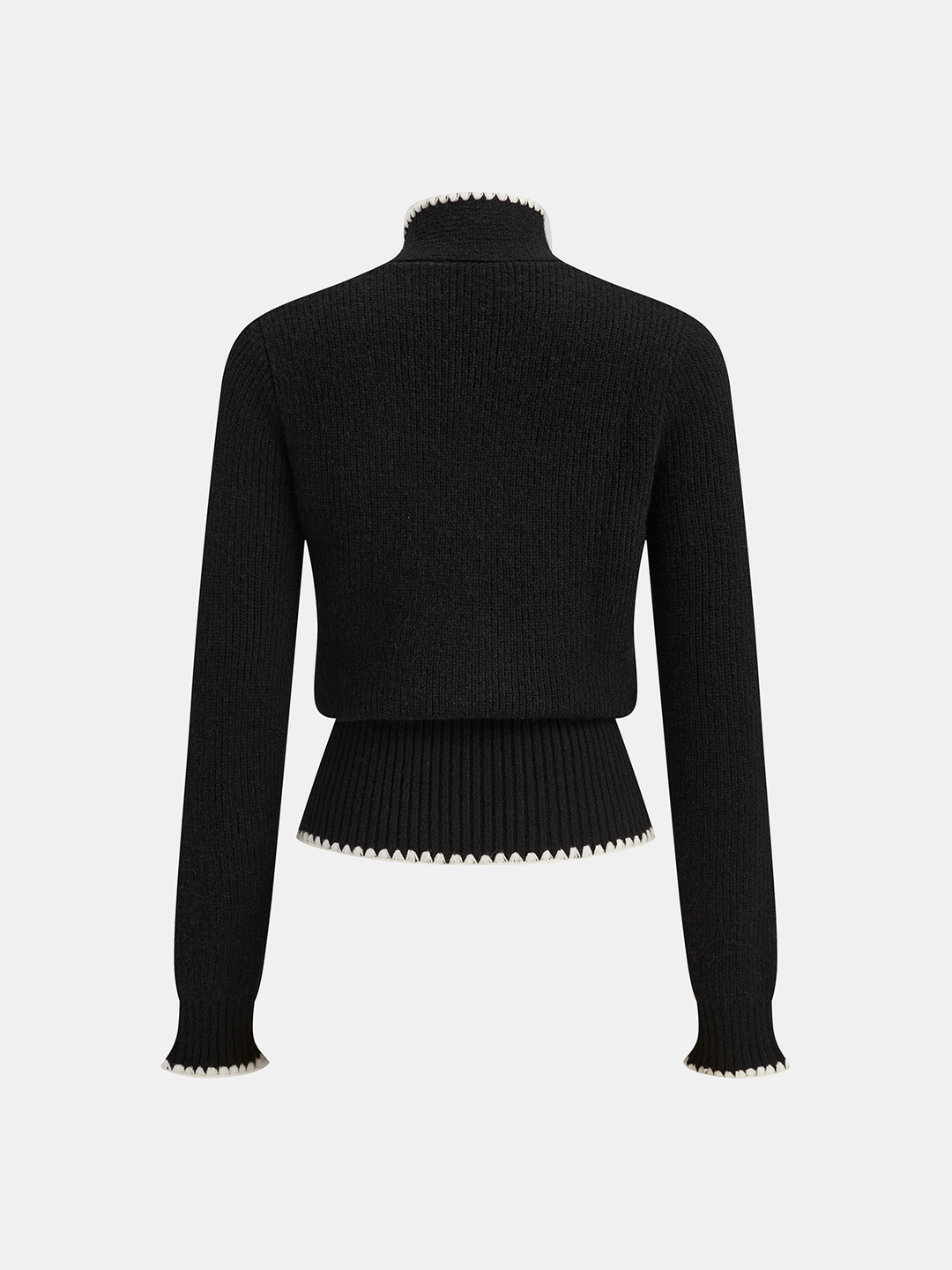 Mock Neck Tie Neck Contrast Stitch Sweater