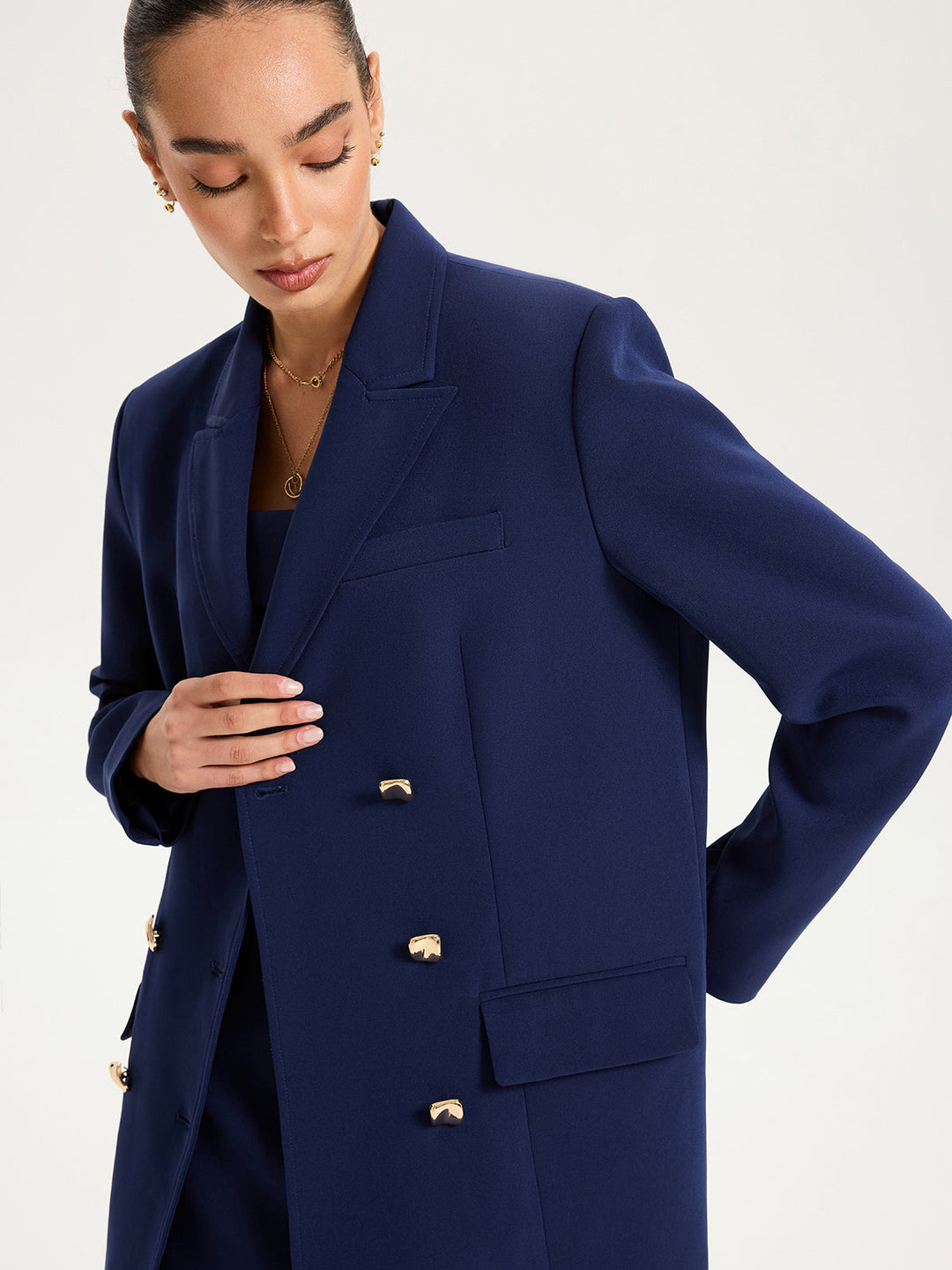 Metal Double-Breasted Oversized Blazer