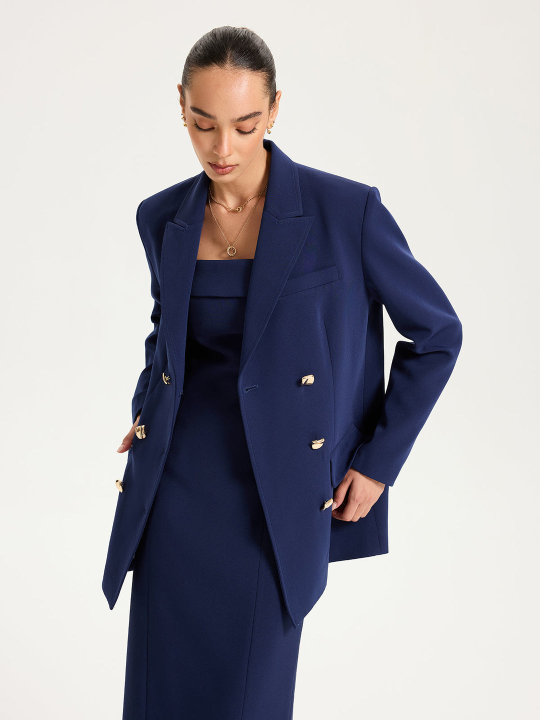 Metal Double-Breasted Oversized Blazer — women's blazers, front view