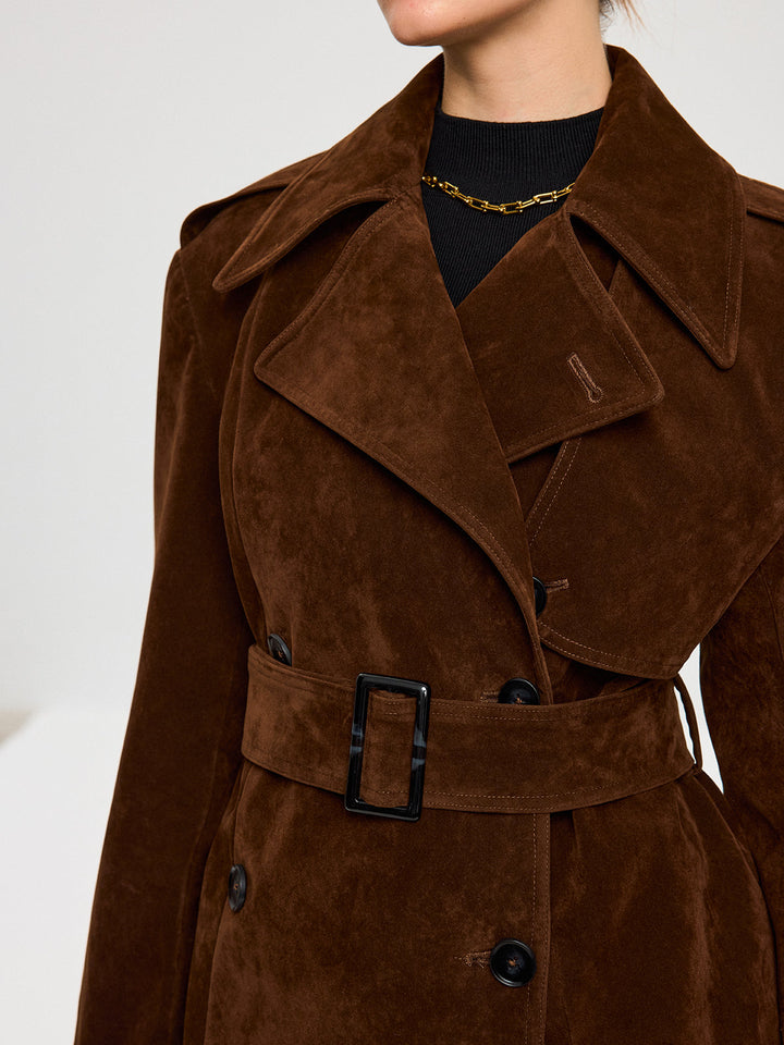 Belted Suede Effect Trench Coat
