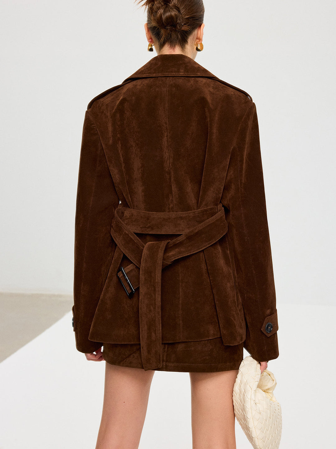 Belted Suede Effect Trench Coat
