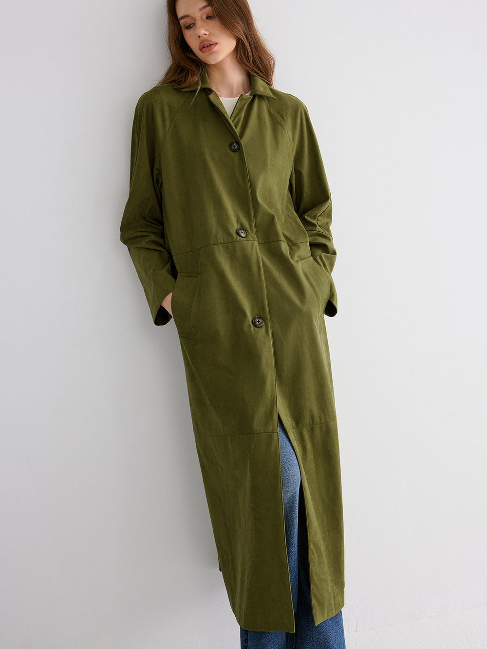 Button Through Cotton A Line Trench Coat — women's trench coats, back view