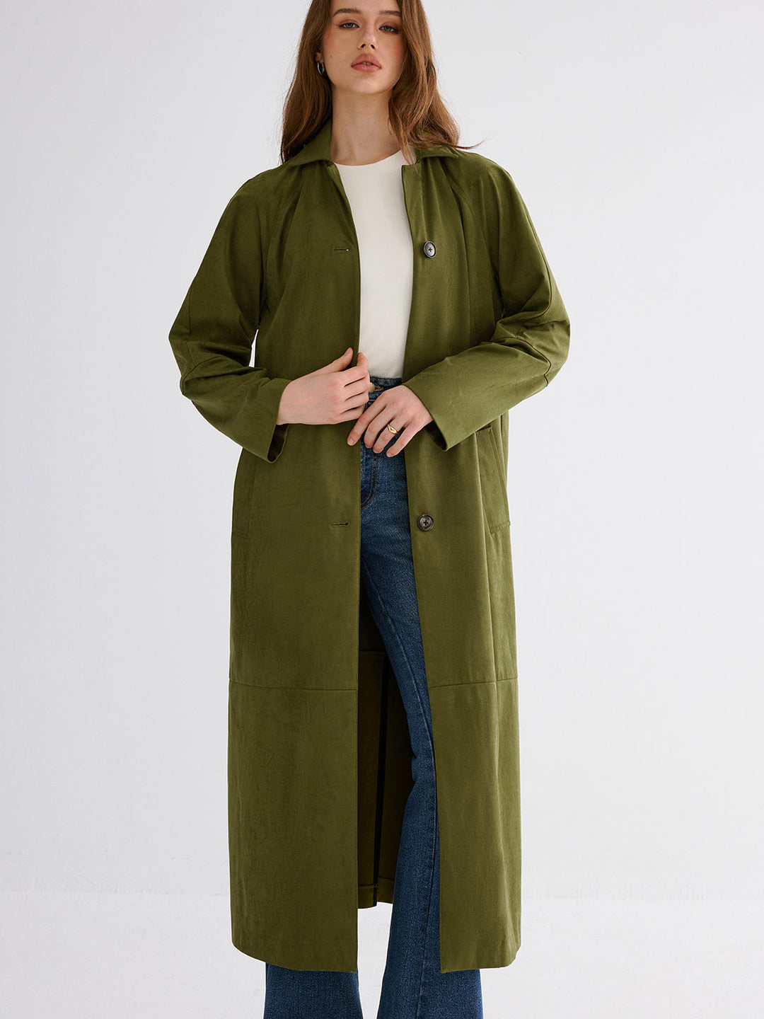 Button Through Cotton A Line Trench Coat