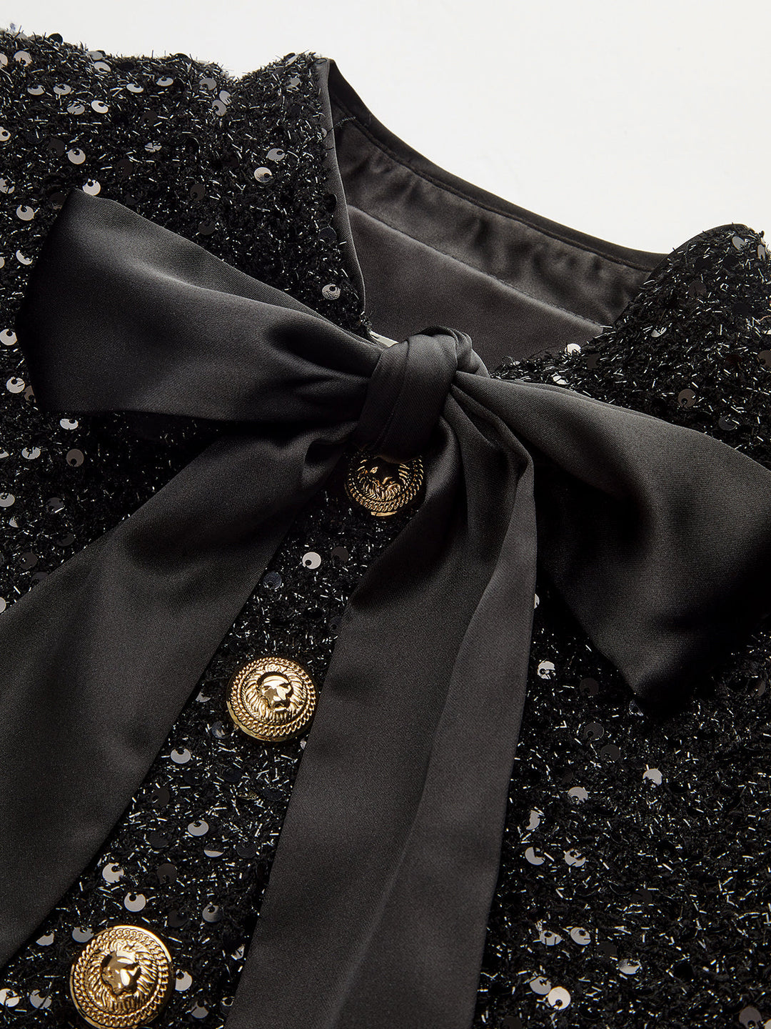 Bow Detail Sequined Tweed Cropped Jacket