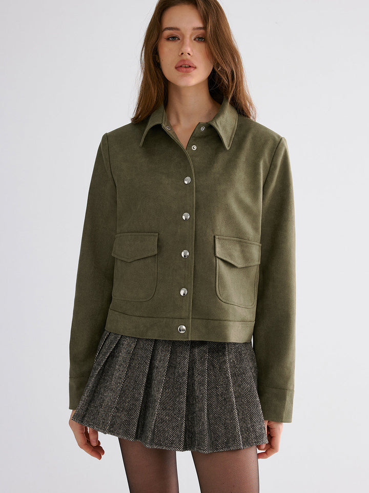 Suede Effect Lapel Button Jacket