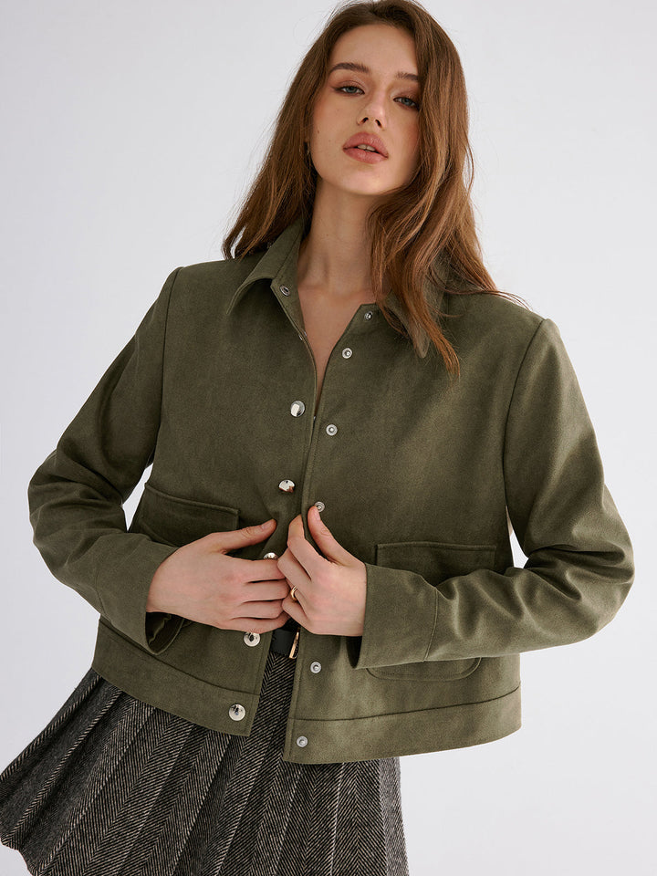 Suede Effect Lapel Button Jacket