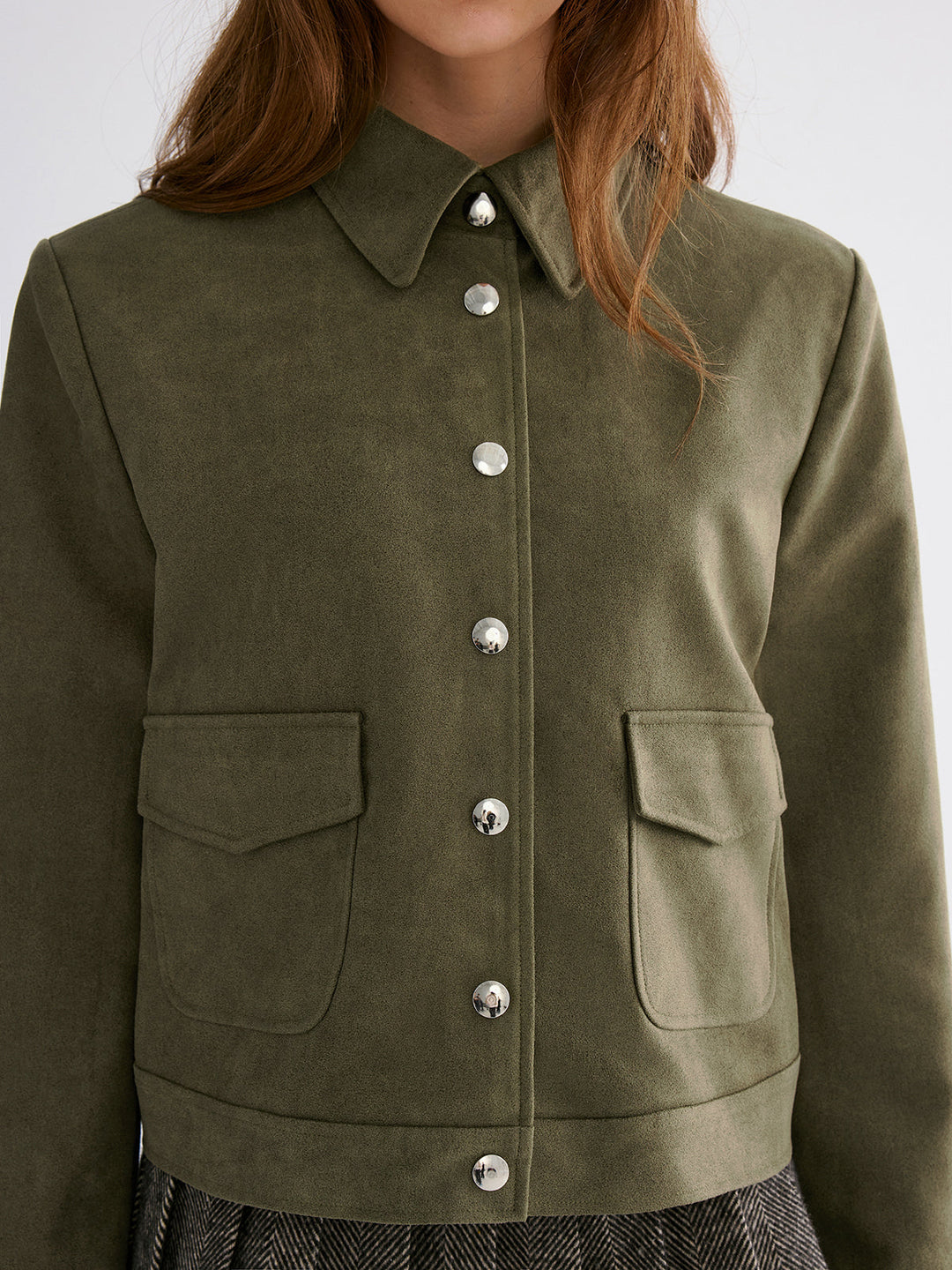 Suede Effect Lapel Button Jacket