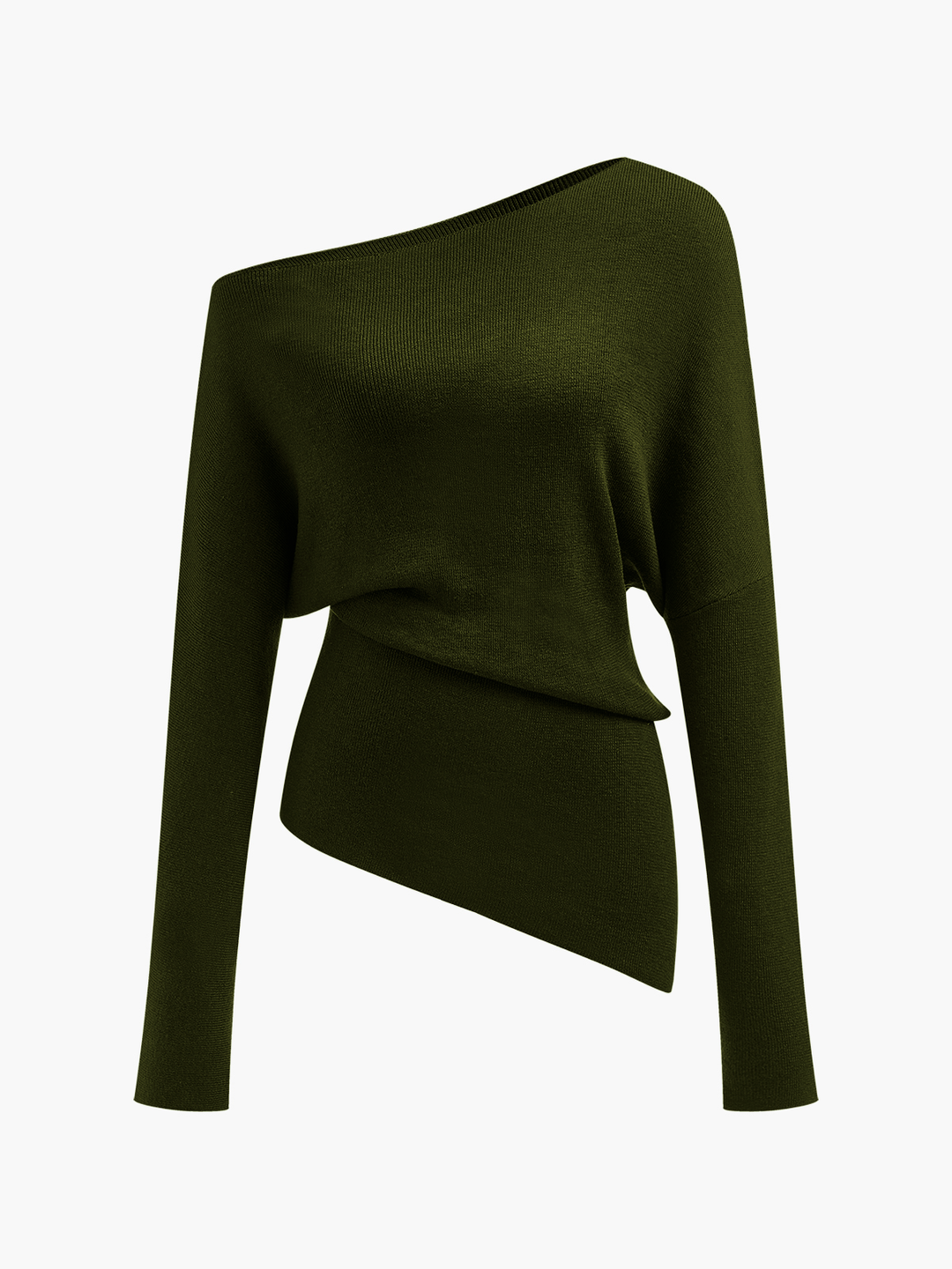 Wool-Blend Asymmetrical Neck Knit Top