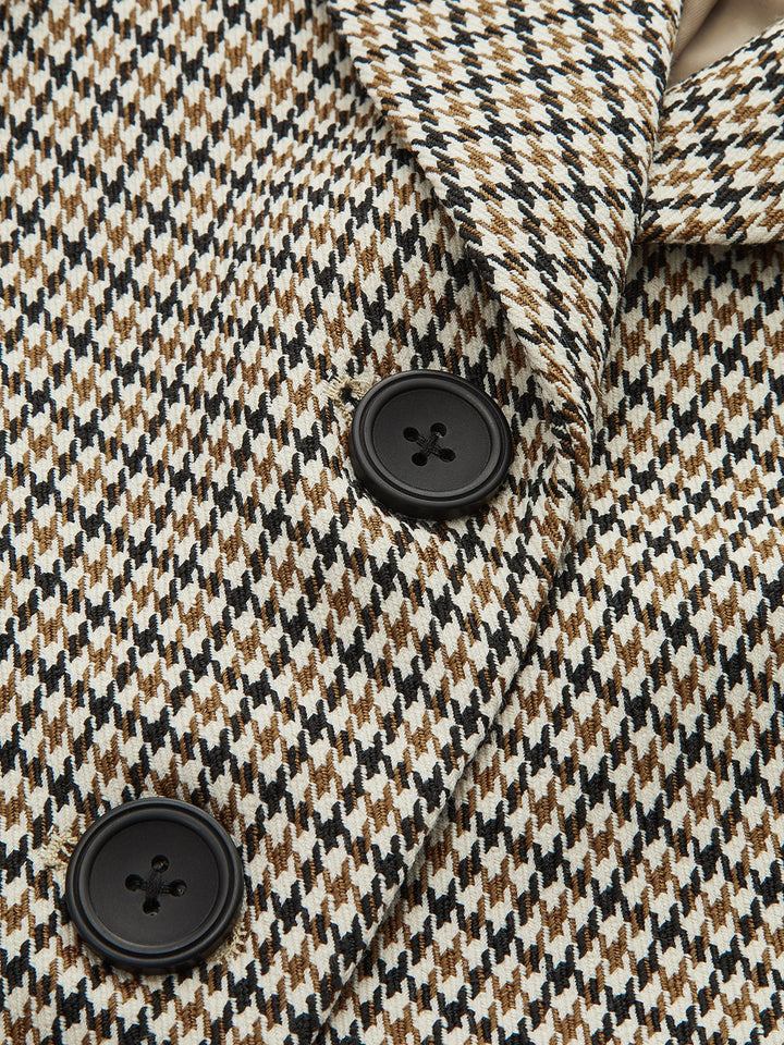 Houndstooth Puffed-Sleeve Blazer
