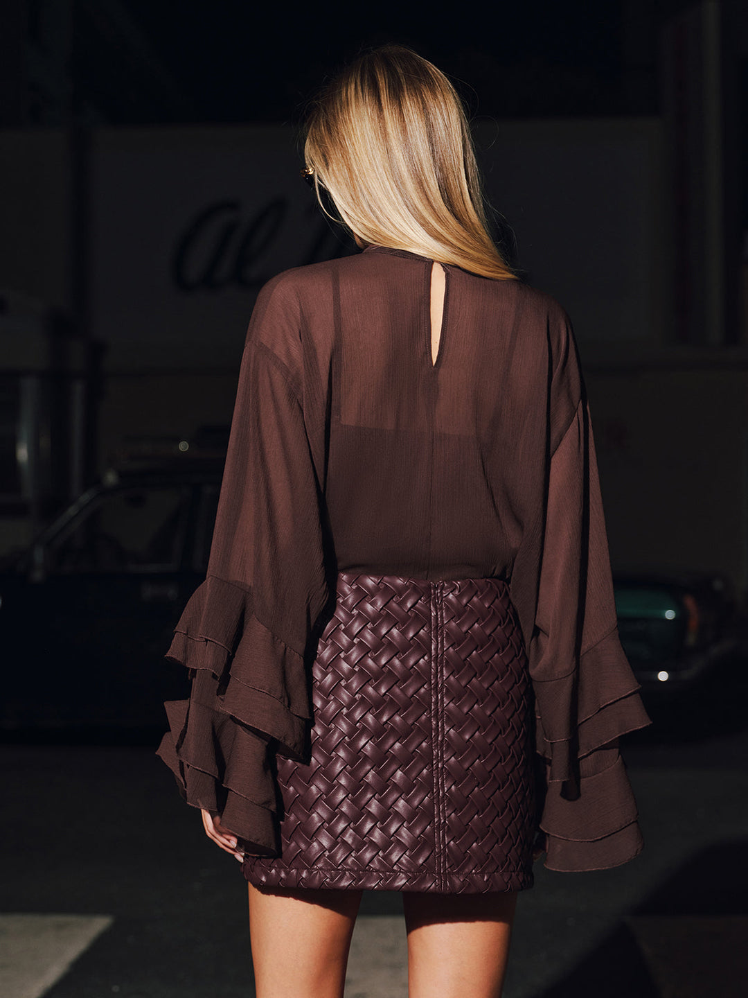Faux Leather Woven Mini Skirt - women's skirt, full-length styled look