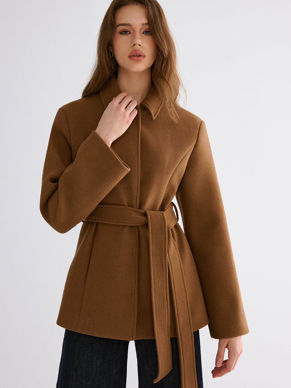 Smooth Wool Blend Balted Jacket — women's wool coats, back view