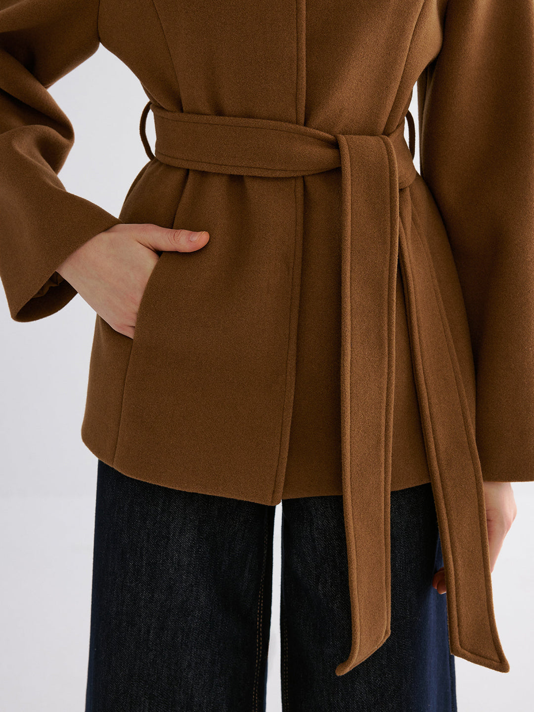 Smooth Wool Blend Balted Jacket