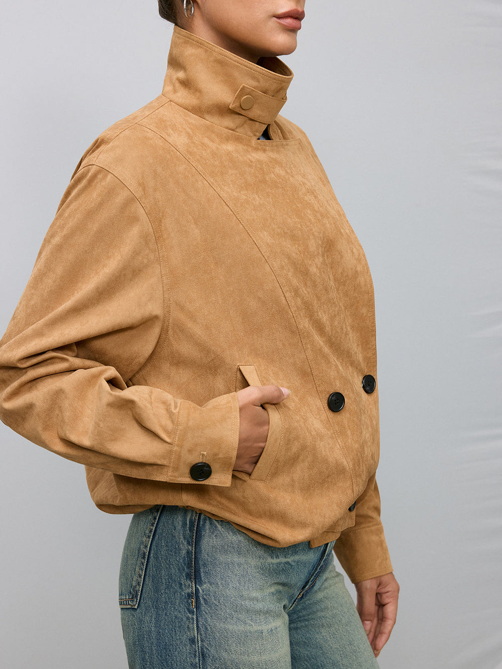 Double-Breasted Suede Effect Trench Coat — women's trench coats, back view