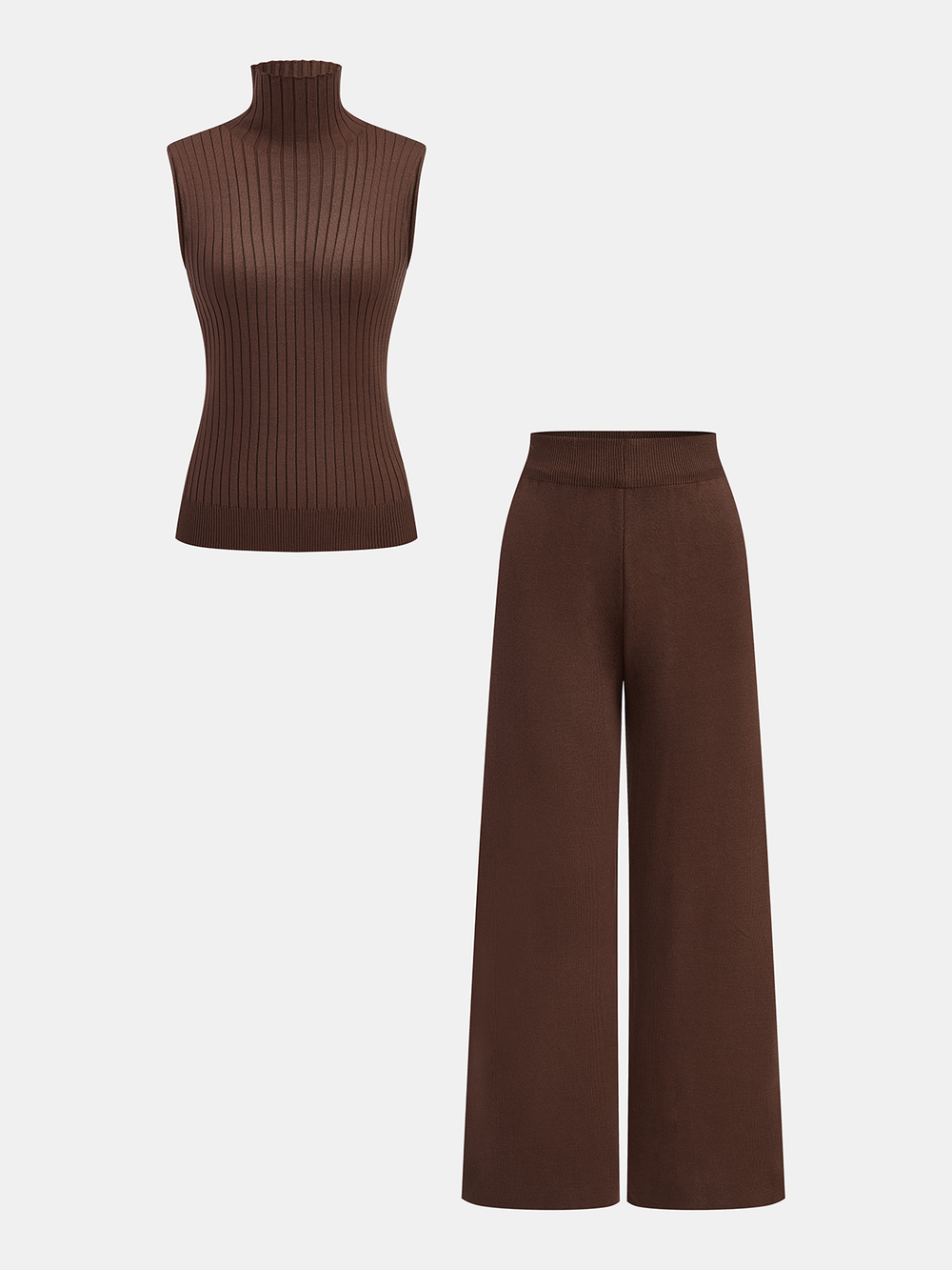 Three-Piece Knit Turtleneck Top Cardigan Pants Set knit top, cardigan and pants shown together
