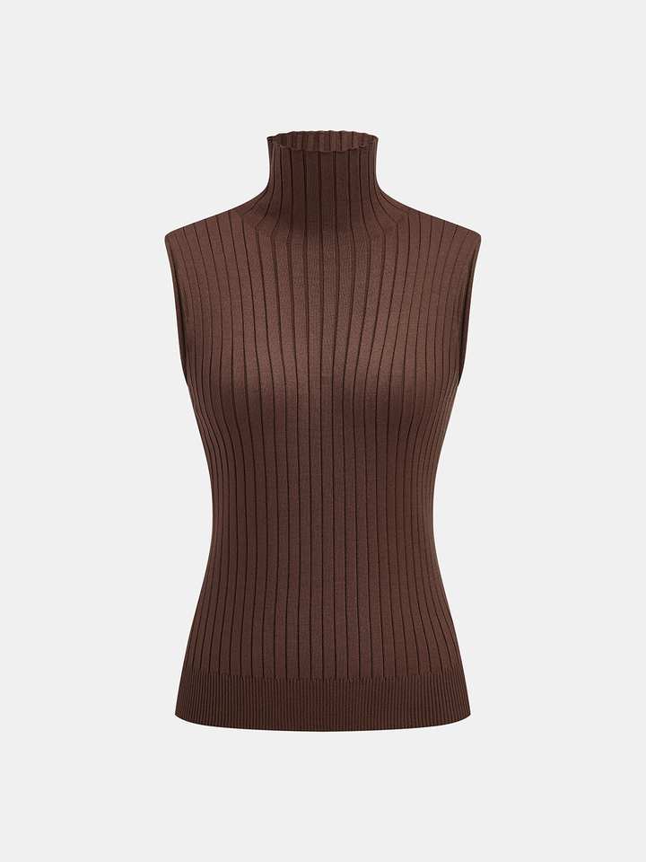Three-Piece Knit Turtleneck Top Cardigan Pants Set - women's two-piece trouser set, detail close-up