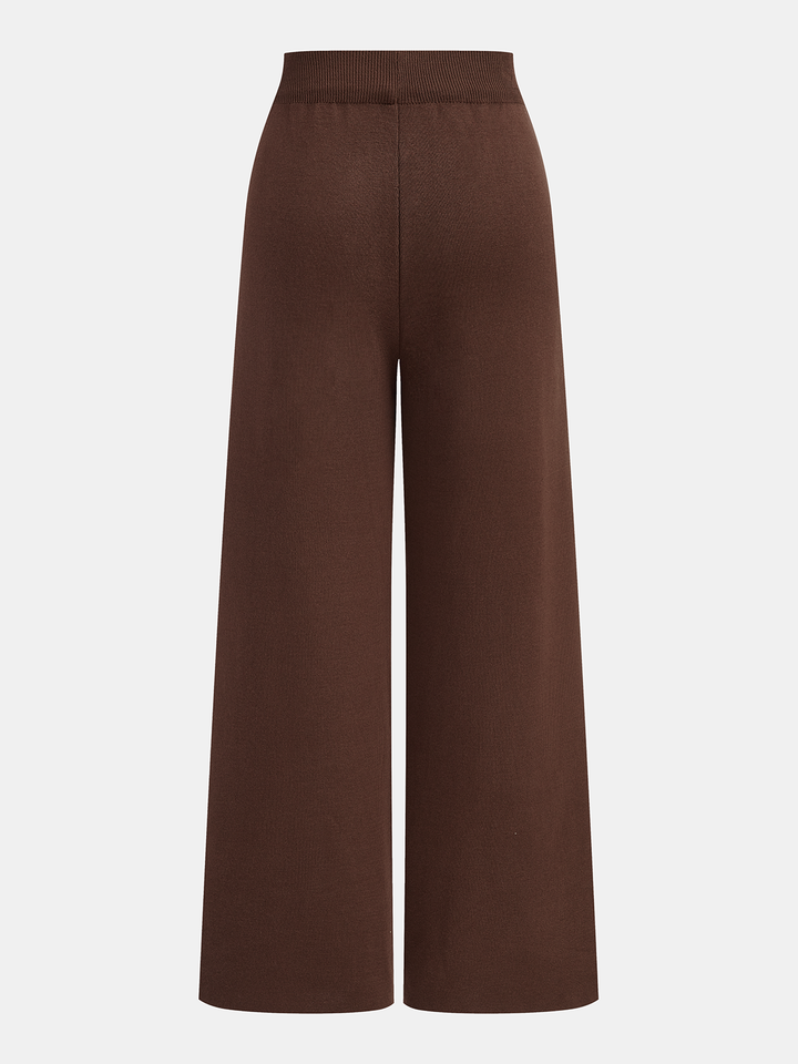 Three-Piece Knit Turtleneck Top Cardigan Pants Set - women's two-piece trouser set, neckline detail