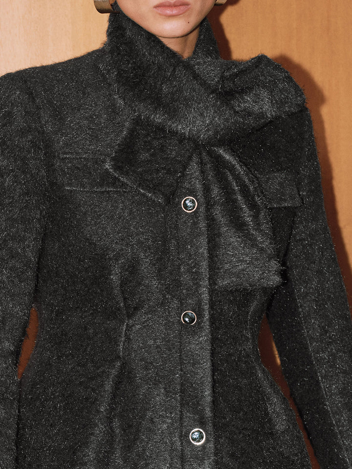 Button-Front Wool-Blend Coat with Scarf