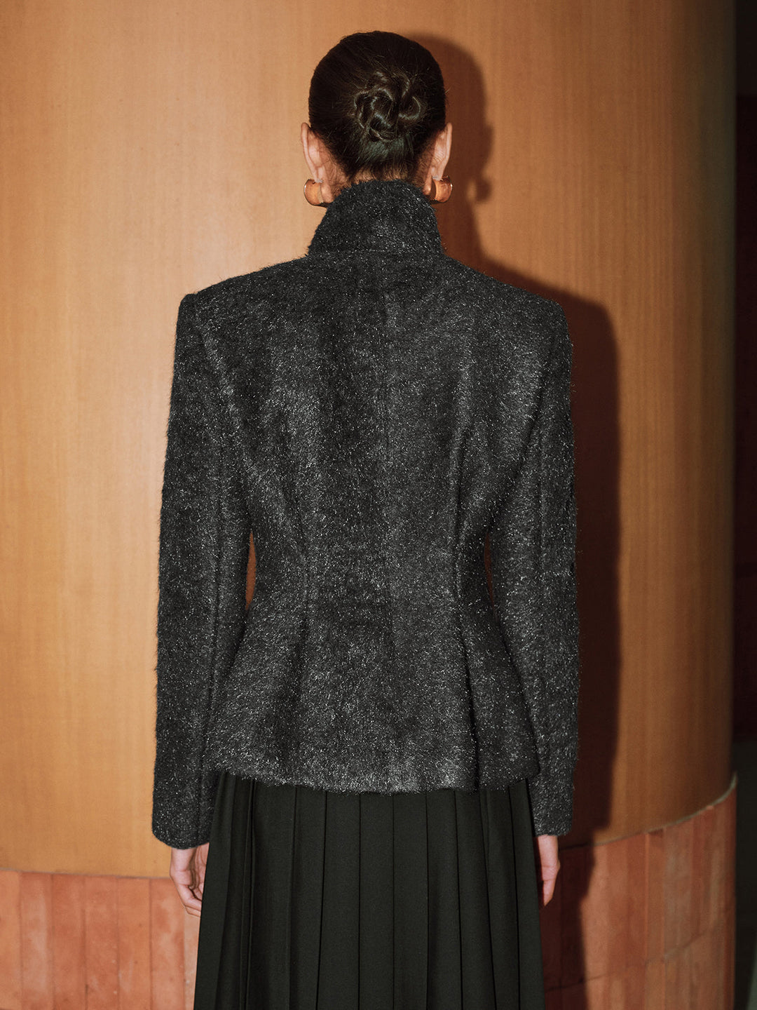 Button-Front Wool-Blend Coat with Scarf