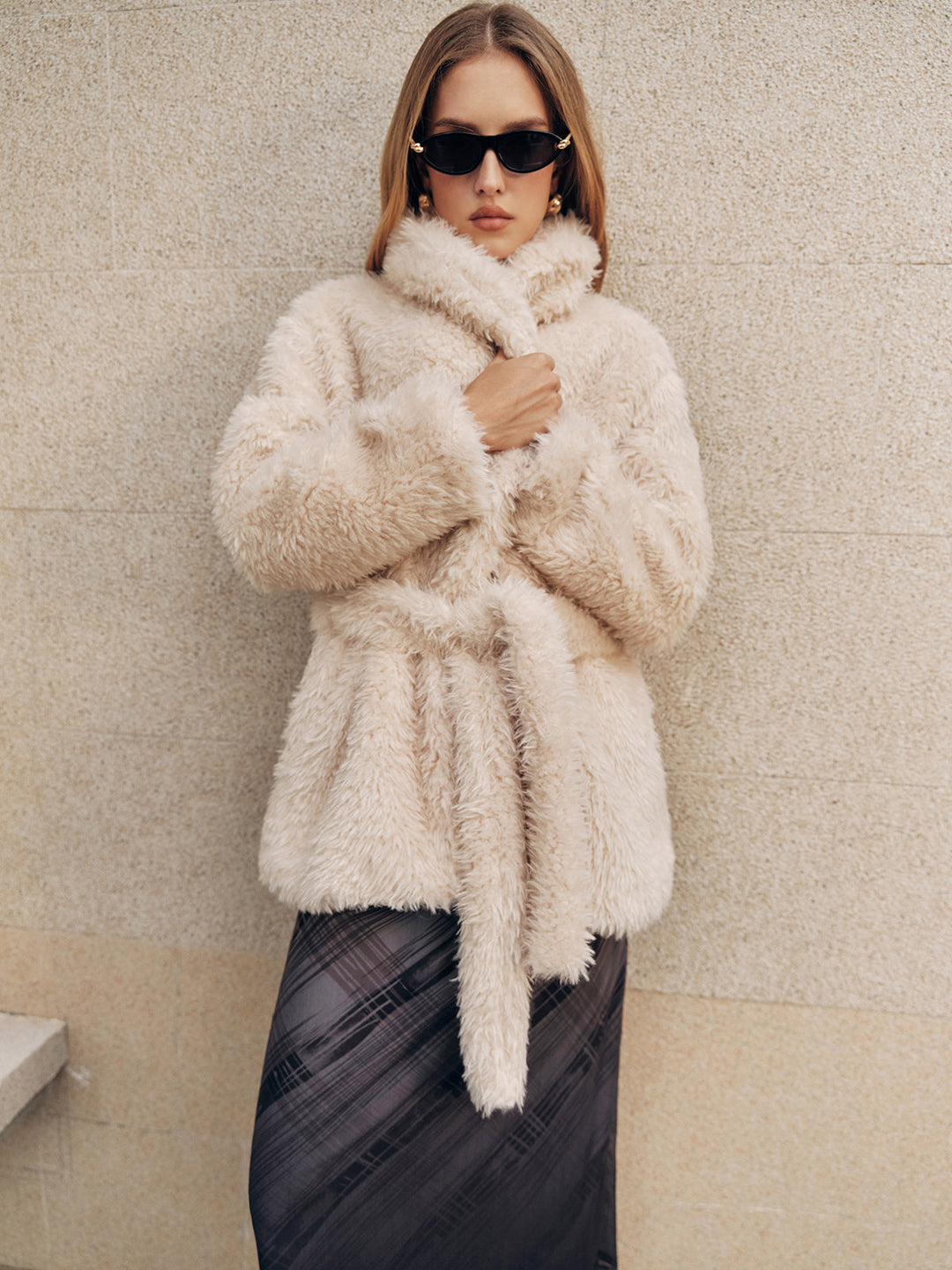 Faux Fur Belted Coat