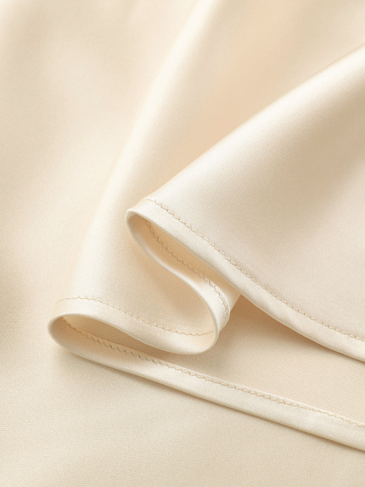 Satin Cowl Neck Top and Skirt Set - women's two-piece skirt set, sleeve detail
