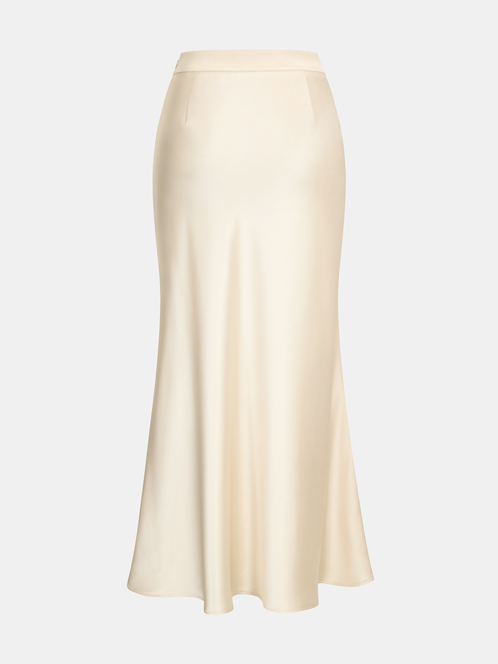 Satin Cowl Neck Top and Skirt Set - women's two-piece skirt set, full-length styled look