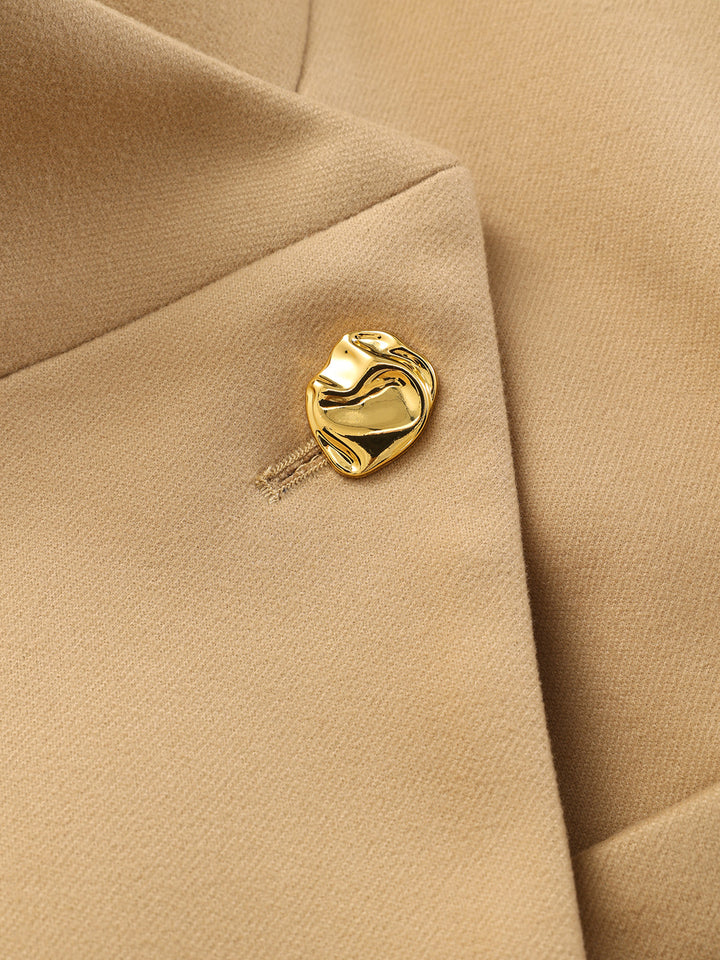 Belted Metal Button Stand Collar Longline Coat