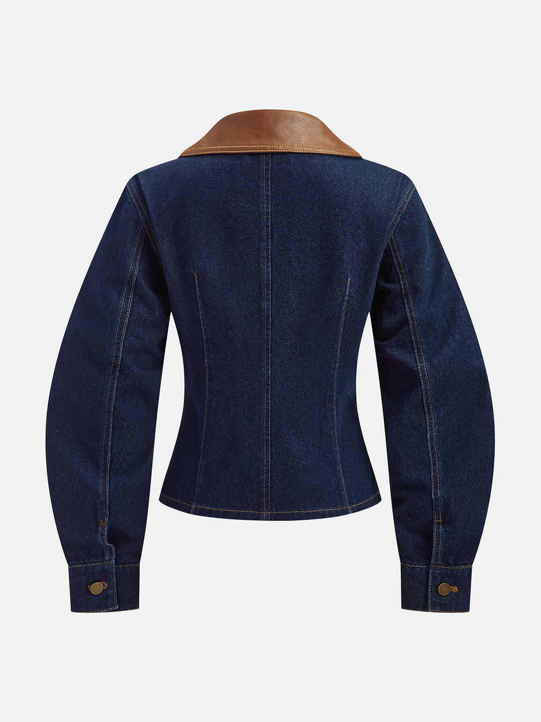 Curved Sleeve Contrast Collar Denim Jacket