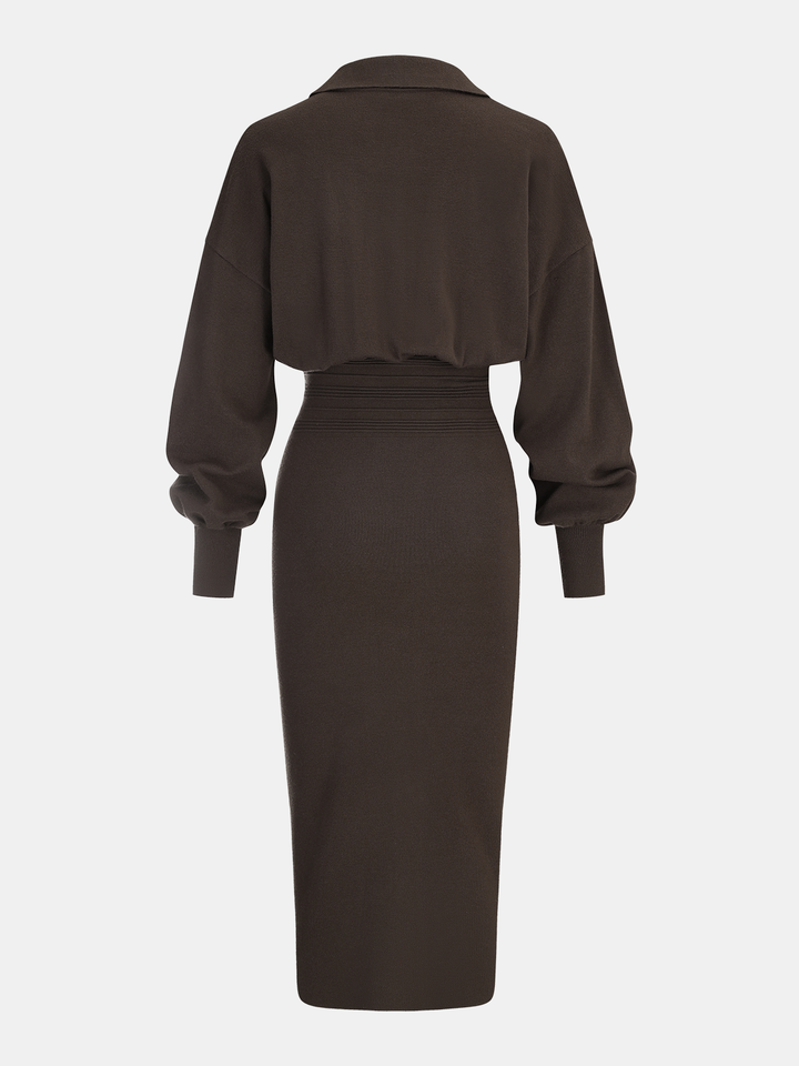 Cinched Waist Knit Shirt Dress - women's sweater dress, side view