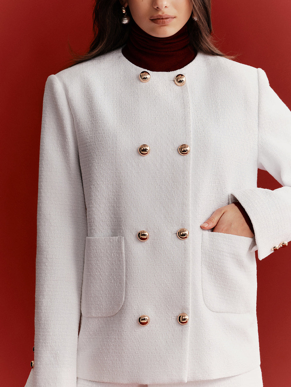 Metal Double-Breasted Tweed Blazer — women's blazers, back view