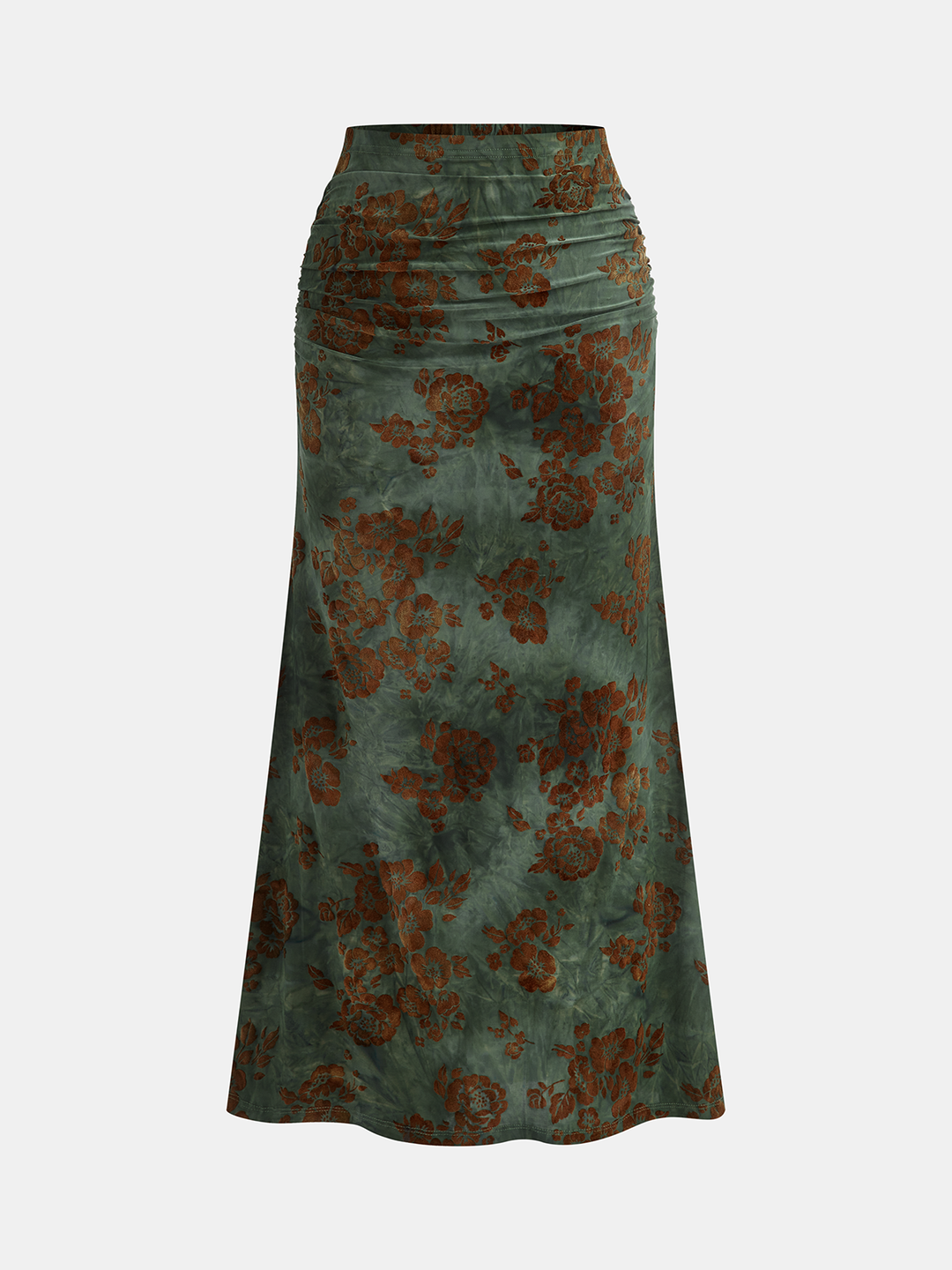 Floral Jacquard Ruched Maxi Skirt — women's skirts, front view