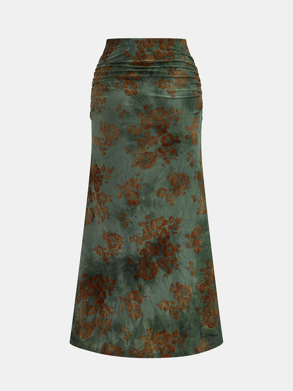 Floral Jacquard Ruched Maxi Skirt — women's skirts, back view