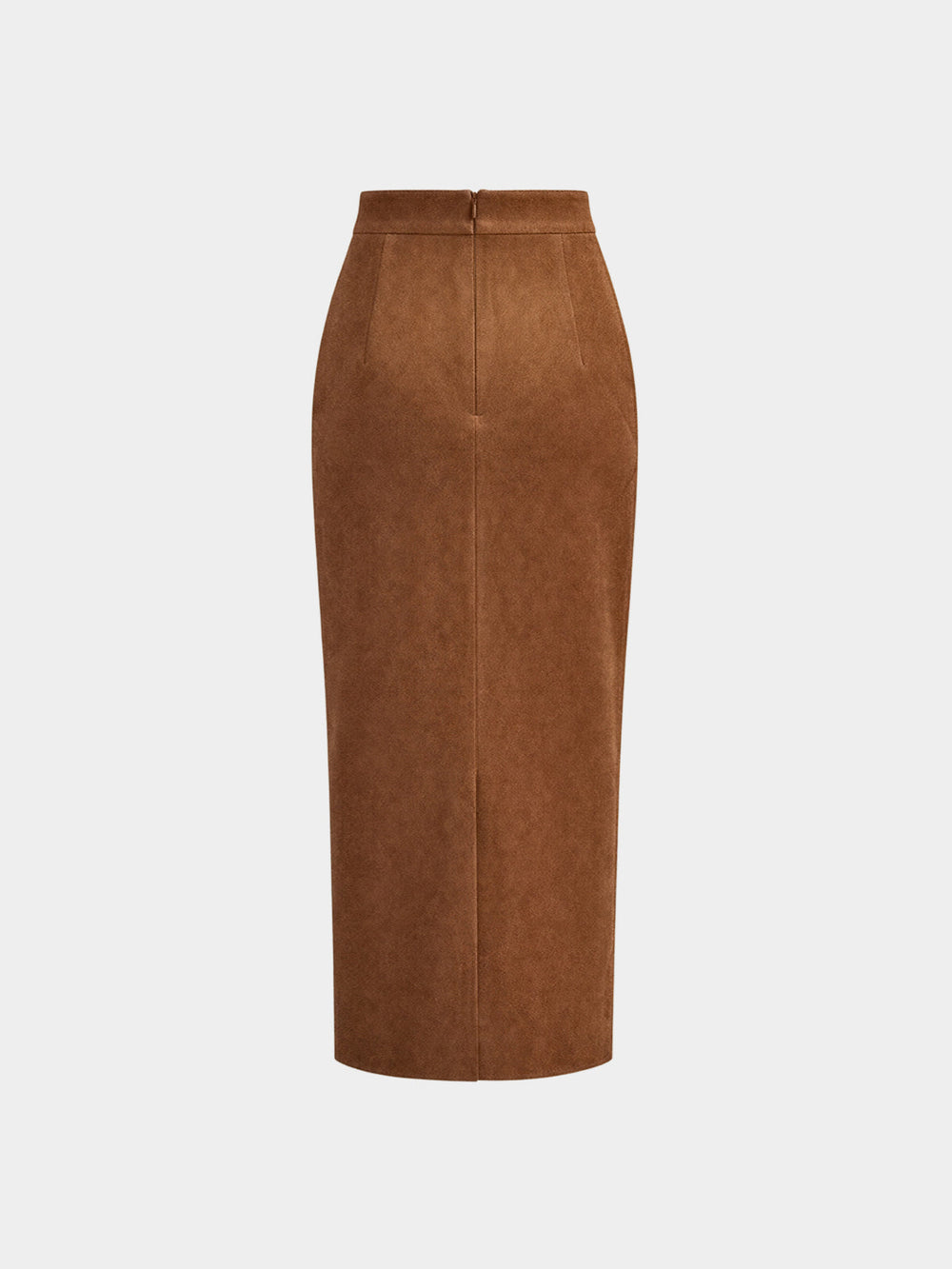 Draped Slit Suede Effect Midi Skirt — women's skirts, back view