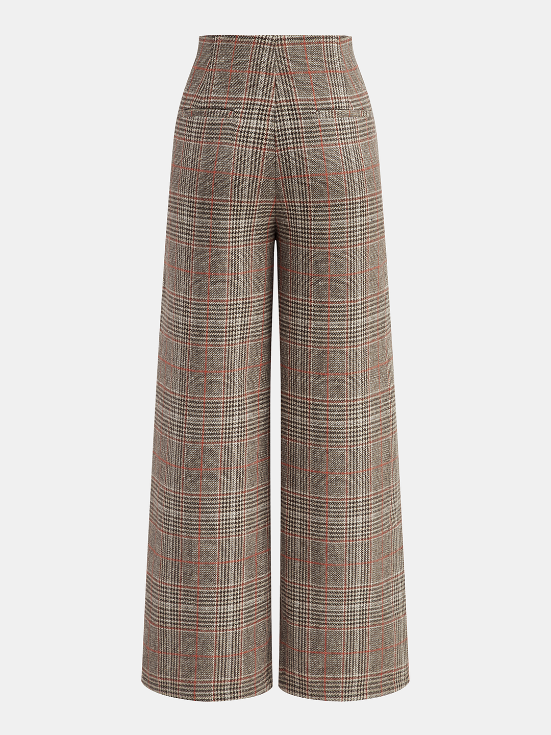 Metal Detail Slit Plaid Wide-Leg Pants - women's trousers, back view